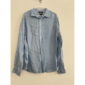 Banana Republic Button Down Shirt Men XL Slim Fit 100% Linen Blue Coastal Beach